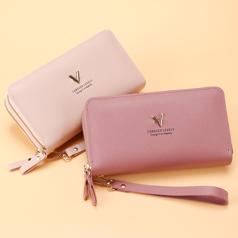 2021 New long style for ladies, Korean version simple double-zipper large-capacity coin purse, multi-slot wallet card case Application Scenario