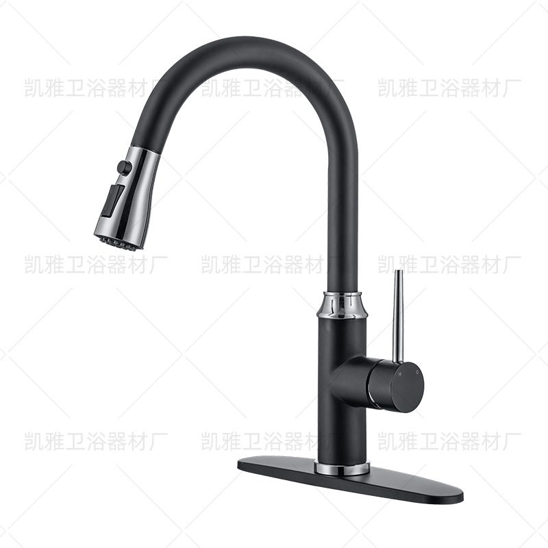 New white kitchen pull-out faucet, black brushed gold 304 stainless steel pull-out cold and hot faucet factory Item Picture