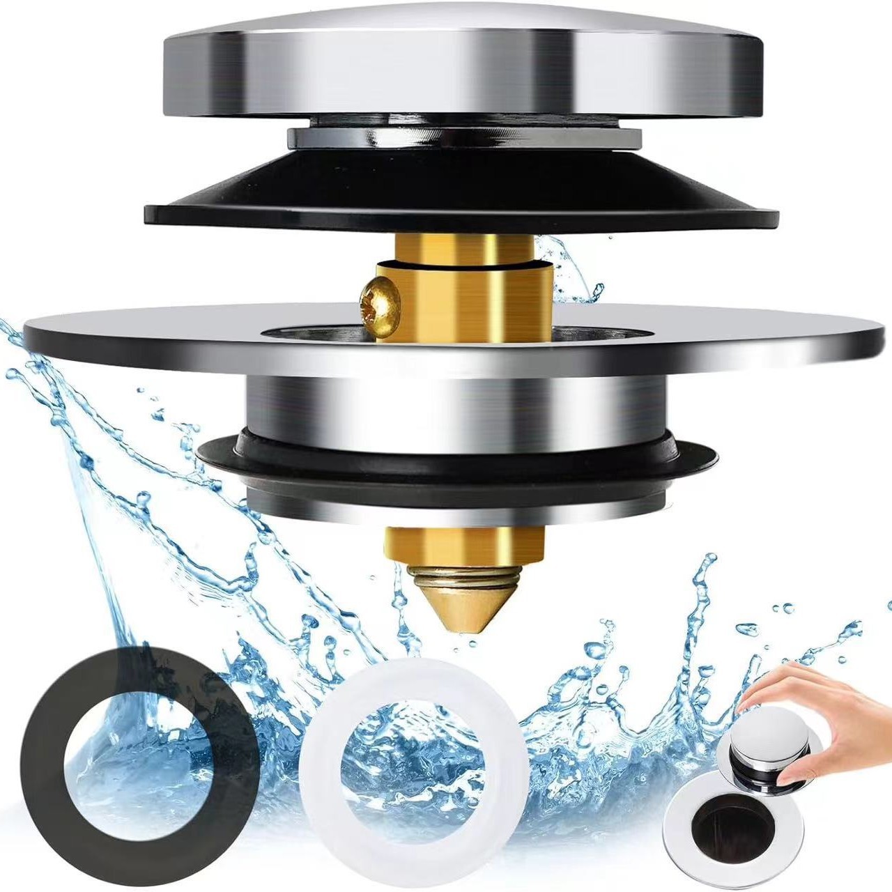 Cross-border bathtub drain anti-odor plug universal press-type bouncing magic tool drain plug accessory copper bouncing core full figure