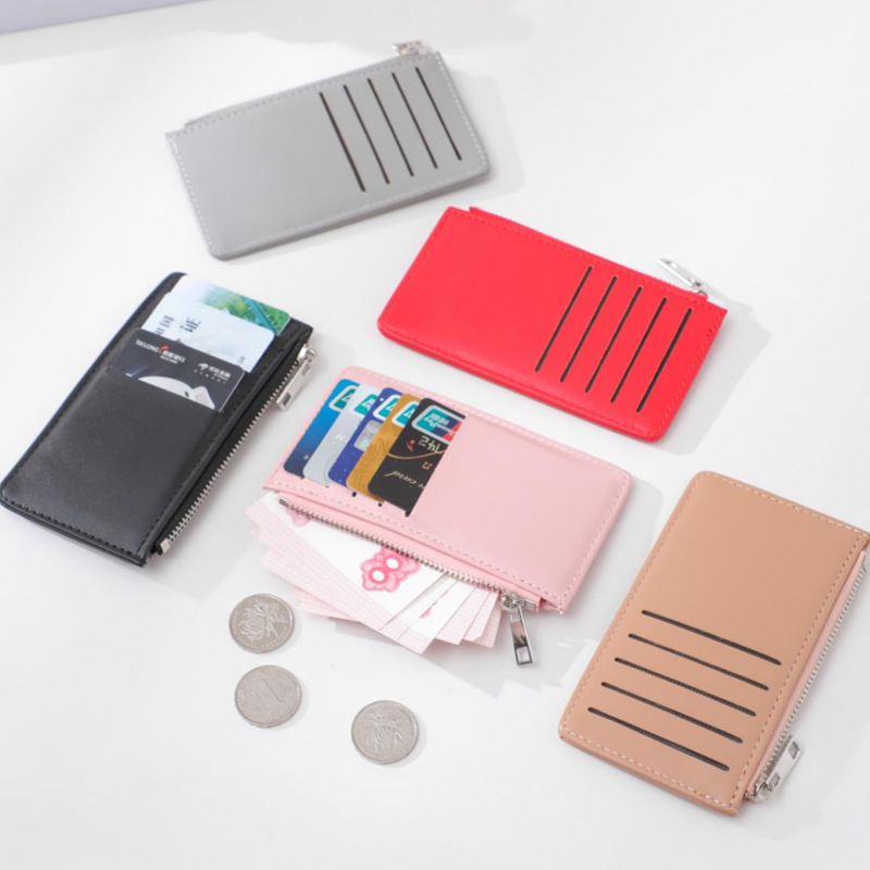 2025 Zipper men's and women's multi-slot bag, coin purse, multi-functional card holder, bank card, PU bus card case, candy color details Picture