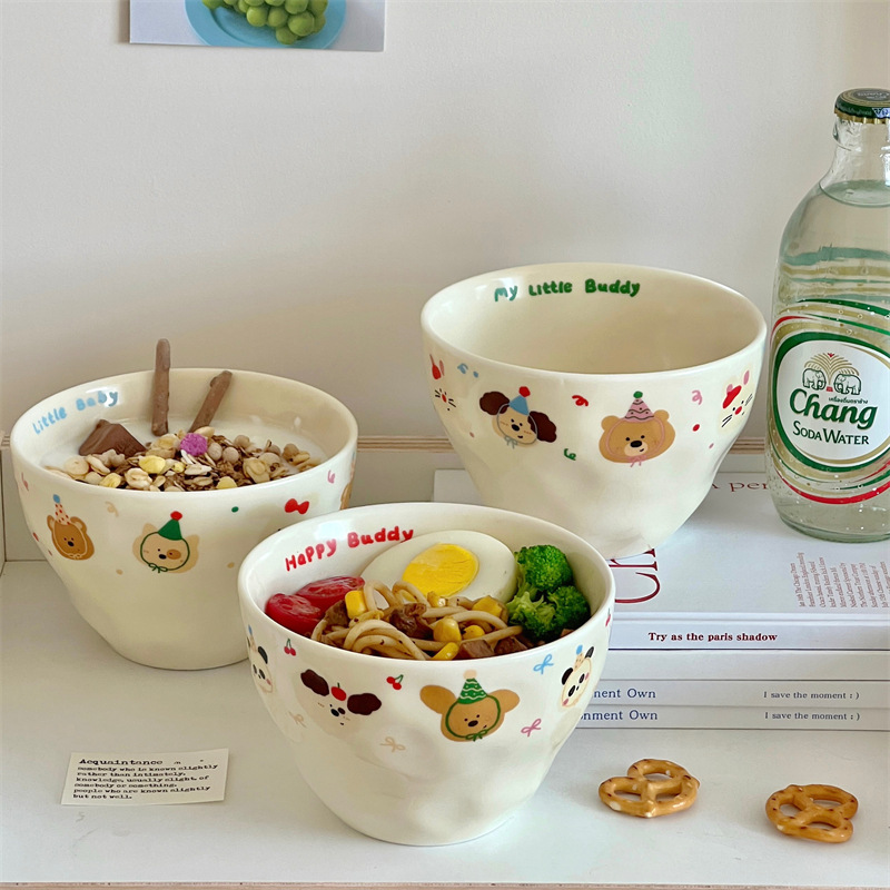 Cute cream-colored hand-molded ceramic bowl, high appearance level, matte rice bowl, household dessert bowl, breakfast bowl, small bowl for drinking soup Specification drawing