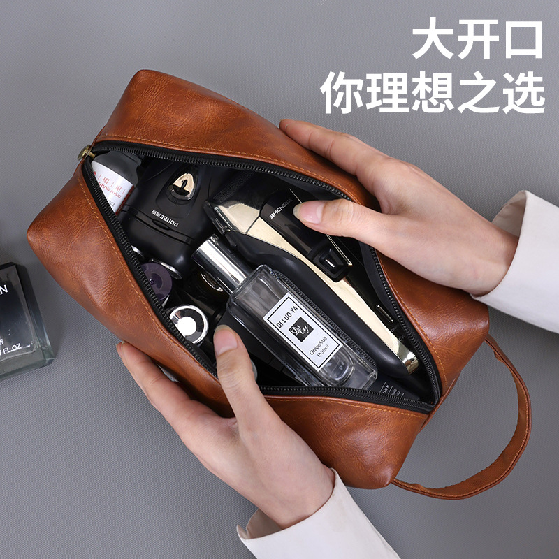 European and American retro patchwork pu toiletries bag, large-capacity portable toiletries storage bag for men traveling and business trips Specification drawing