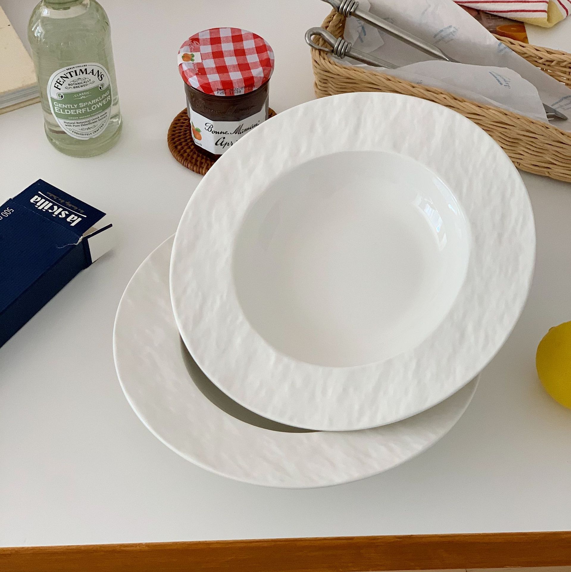 Ins-style rock-patterned steak plate, minimalist Western-style pasta plate, ceramic salad plate, straw hat plate, small bowls and plates Specification drawing