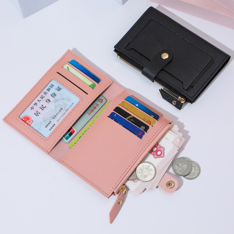 New women's wallet, short summer wallet, thin, cute, simple, solid color student coin purse, women's niche design Specification drawing