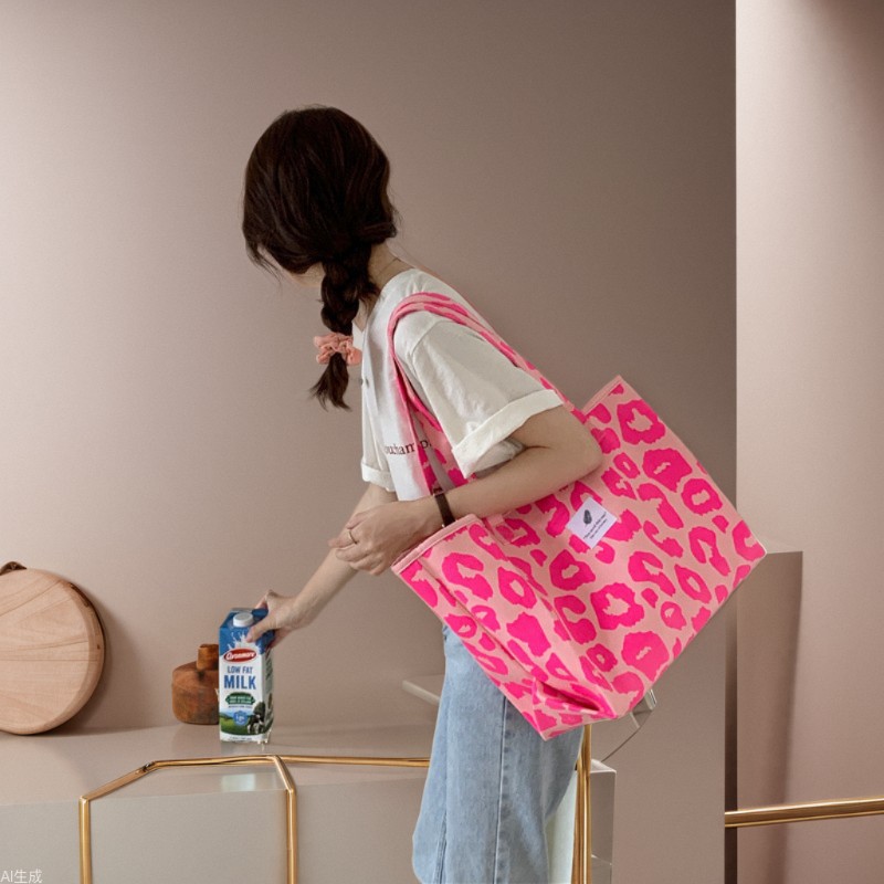 1541 Stylish pink leopard print large-capacity tote bag, animal print single-shoulder bag, handbag for female students, 2021 new Trend full figure