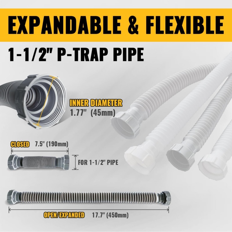 Cross-border vegetable washing basin, single and double heads, 4045 telescopic drain pipe, flexible hose, mop sink drain pipe, dishwashing sink drain pipe Specification drawing