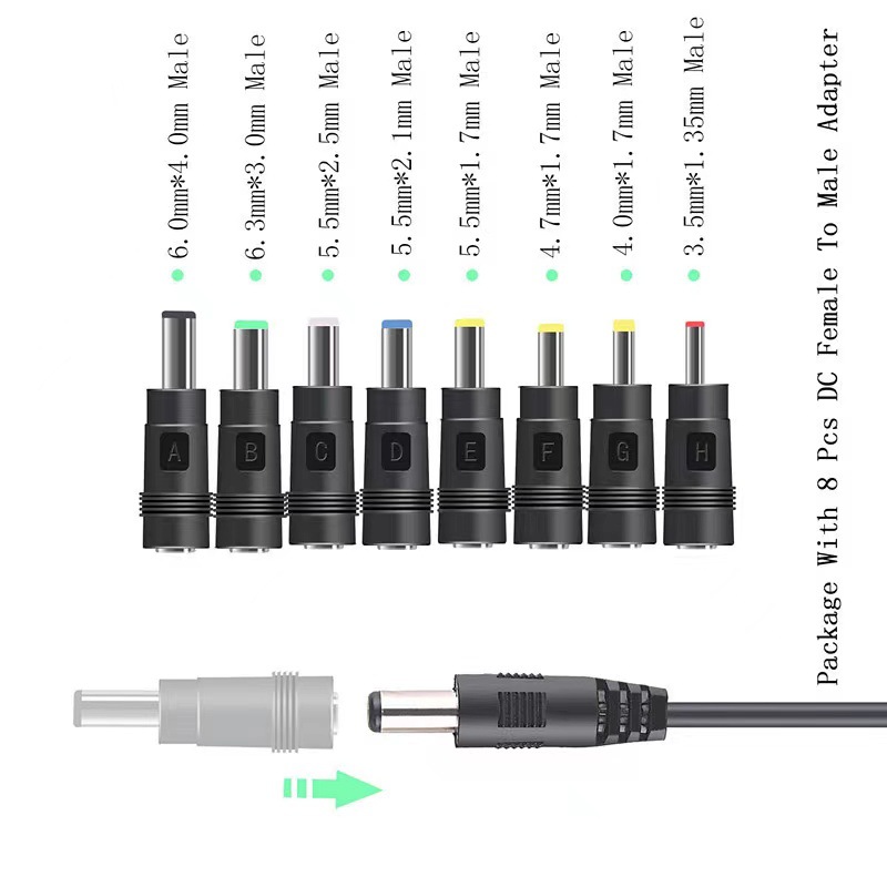 Factory direct sales of DC converter head 8-digit sleeve notebook adapter connector 5.5*2.1 multi-functional power converter head Specification drawing