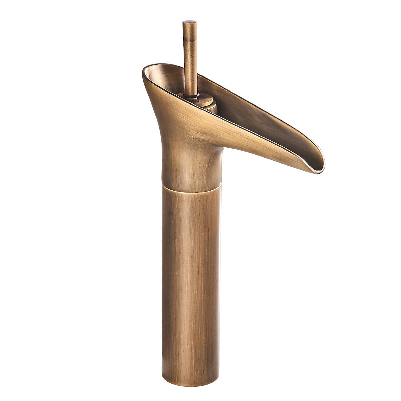 All-copper wine glass faucet, retro European style antique cold and hot washbasin, countertop basin, waterfall faucet, bathroom cold and hot faucet Item Picture