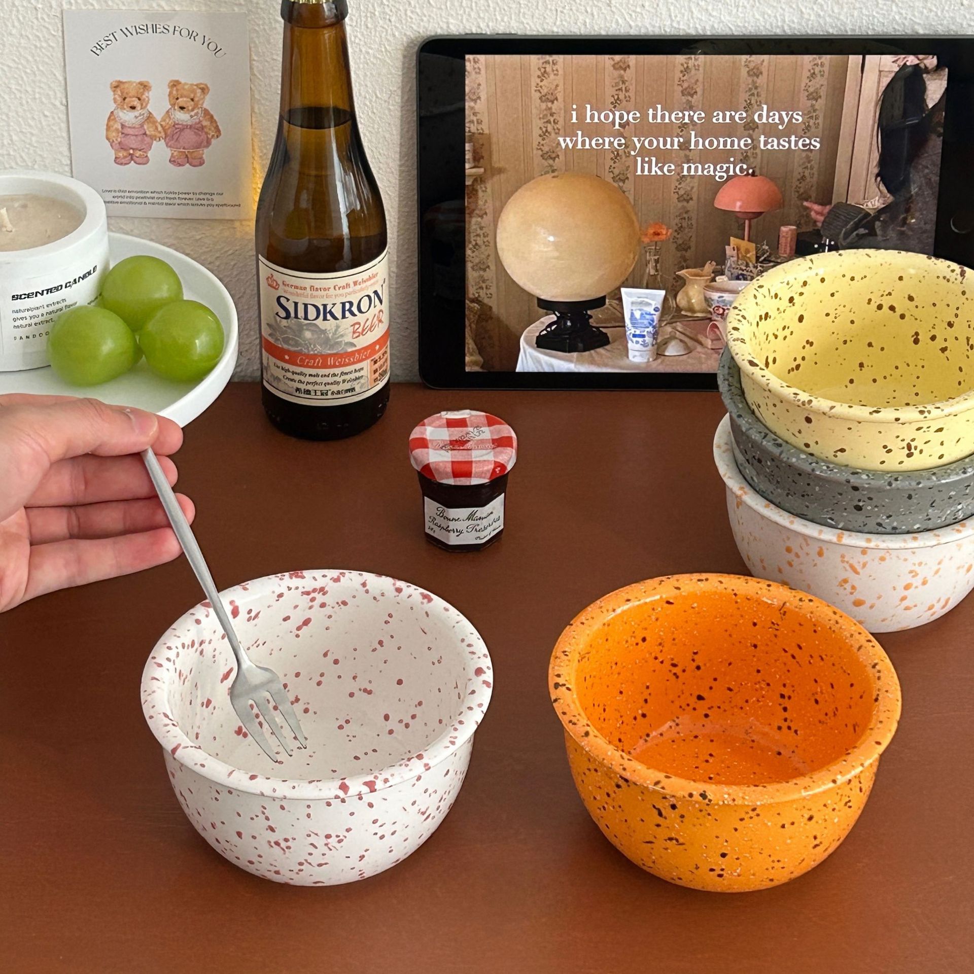 Korean-style ink-wash yogurt bowl, household light food salad bowl, ceramic oat breakfast bowl, dessert bowl, pudding bowl Specification drawing