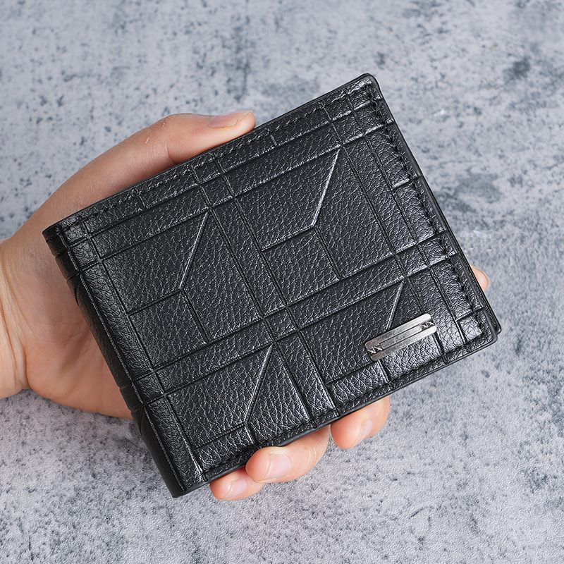 New men's wallet, short men's wallet, youth fashion checkered horizontal soft wallet, large capacity multi-slot wallet full figure
