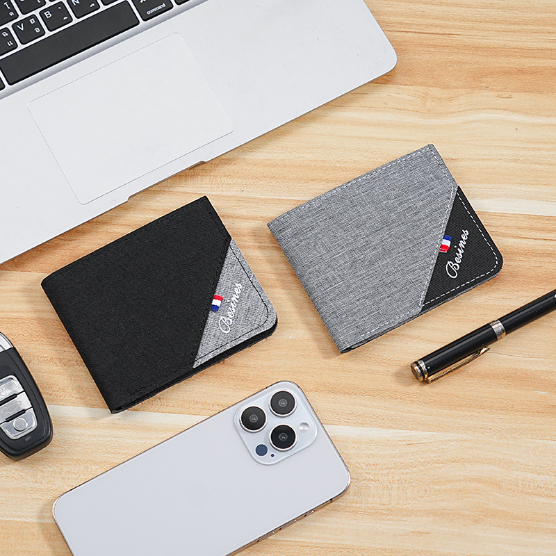 Wholesale of men's short canvas wallets, men's small wallets, men's wallets, men's thin cloth wallets, card cases, factory stock available