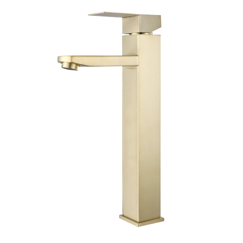 304 stainless steel brushed gold square basin faucet washbasin, square single-hole cold and hot water faucet for export Item Picture