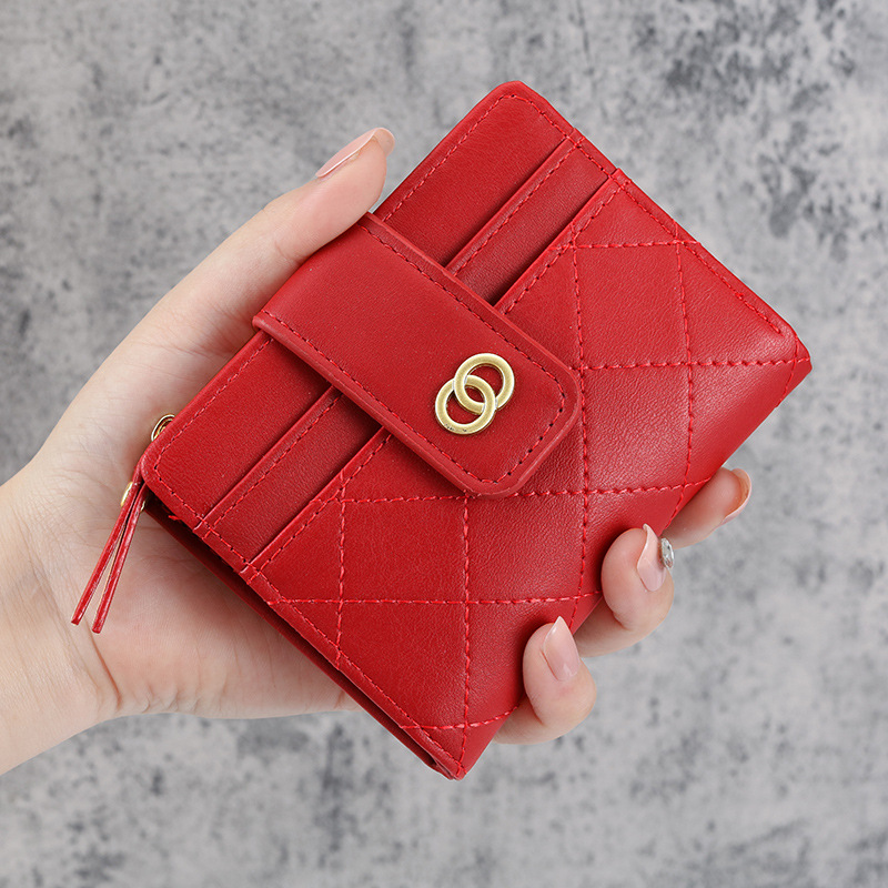 2022 New style vertical buckle women's Korean-style multi-slot short coin purse, card bag, small wallet, zipper Specification drawing