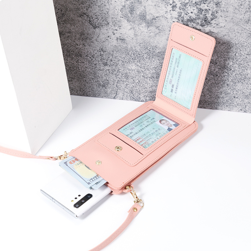2022 New solid-color, fashionable and simple single-shoulder small bag, crossbody phone case, women's driver's license card case, wallet details Picture