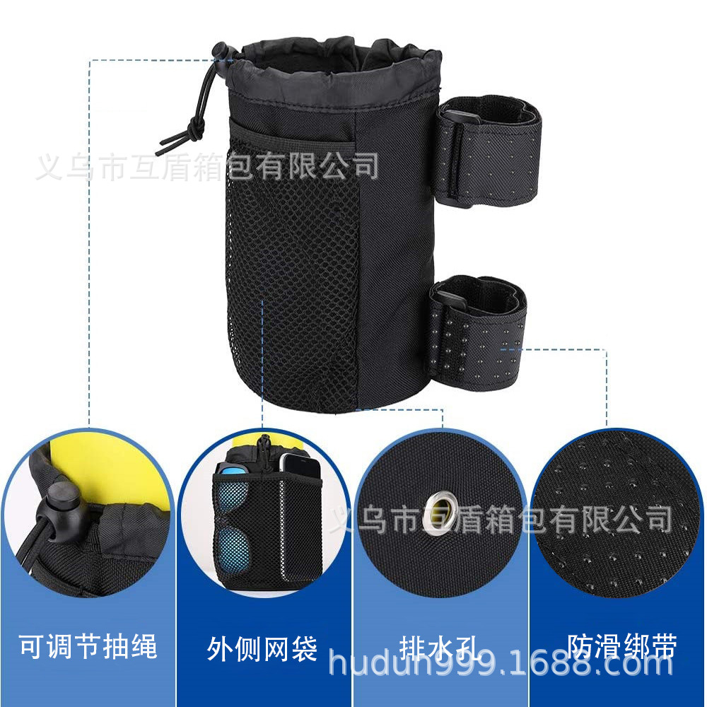 Cross-border wholesale of bicycle cup holders, water bottle bags, Oxford cloth outdoor insulated bags, trolley wheelchairs with net bags and storage bags details Picture