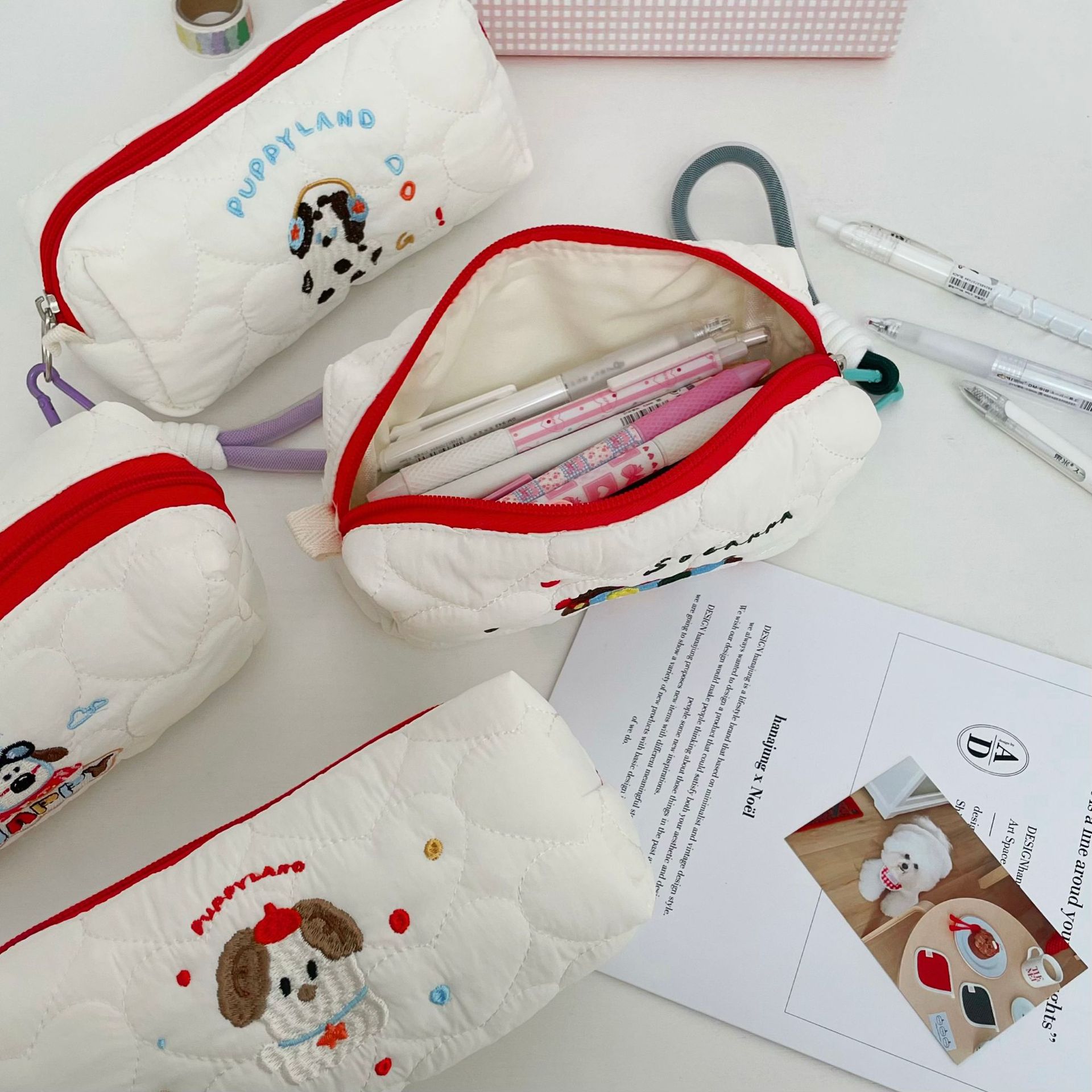 Cartoon embroidered puppy pen case, in an ins style with a high-end feel, large-capacity stationery box and miscellaneous storage bag for middle and high school students Specification drawing