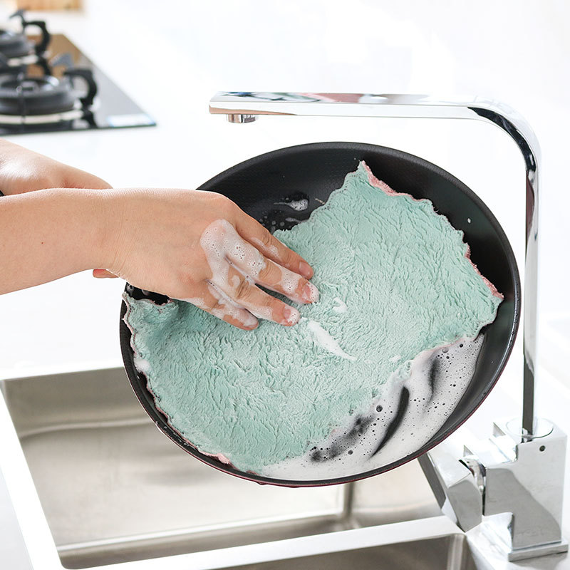 Double-sided coral velvet cloth for wiping tables, kitchen dishwashing cloth, absorbent cleaning, thickened lazy cloth, stain-removing scouring pad Specification drawing