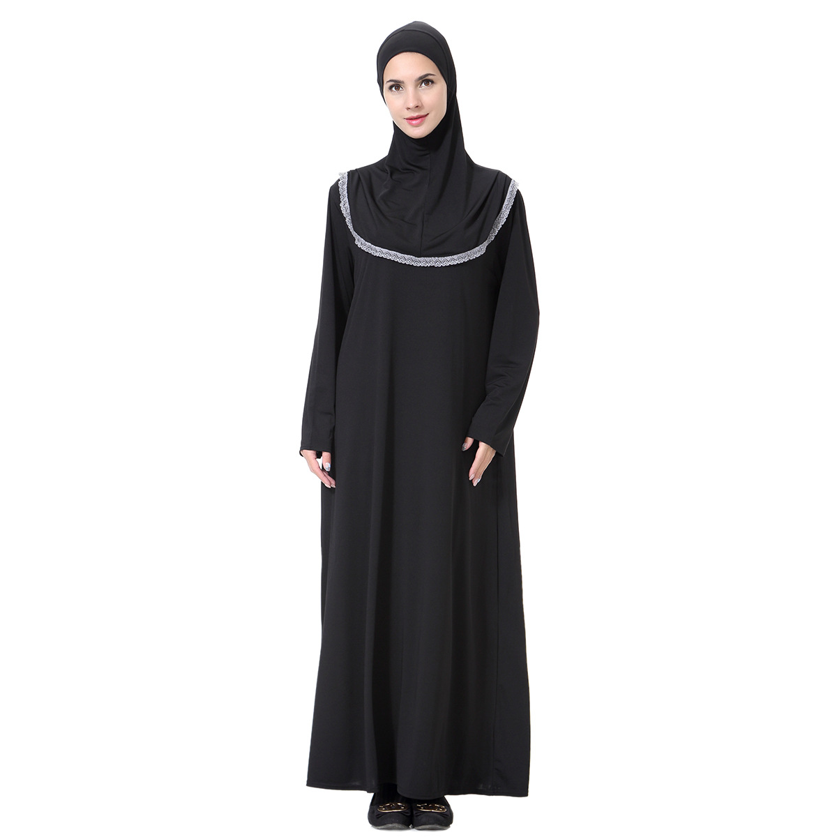 Middle East in stock: Middle East Arab women's long robes, headscarves, solid color casual milk silk long dresses with hats, Hui ethnic style Application Scenario