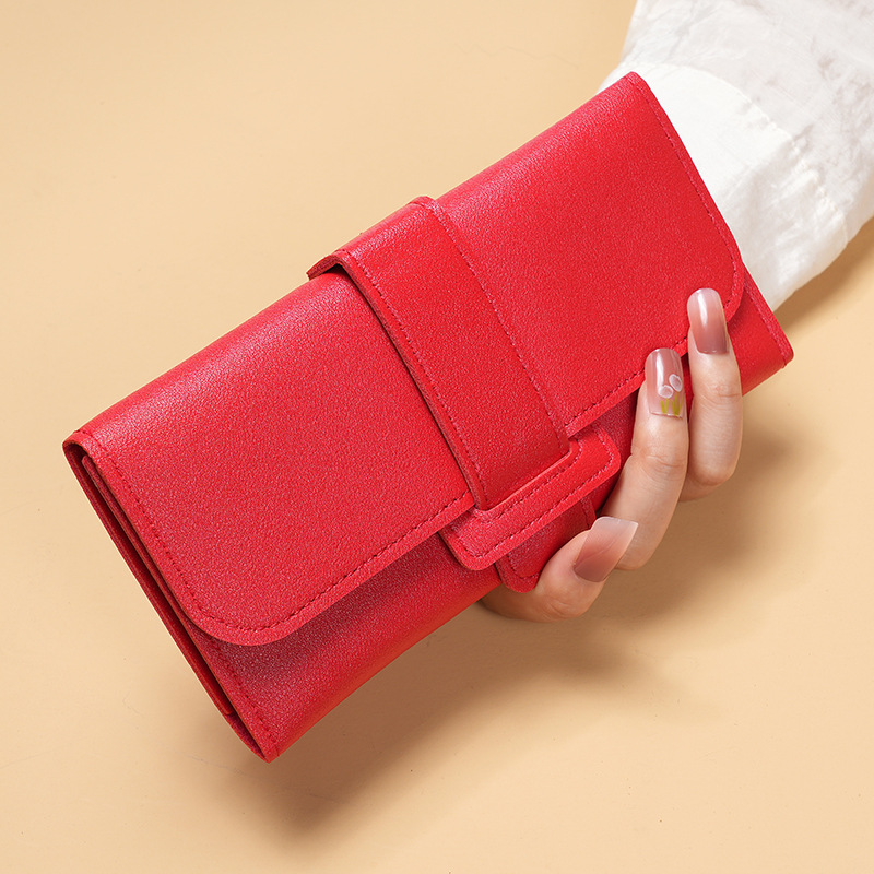 Ladies' wallet, long, three-fold flip cover, Korean style, fresh and cute, student pocket, multi-functional buckle wallet, foreign trade Item Picture