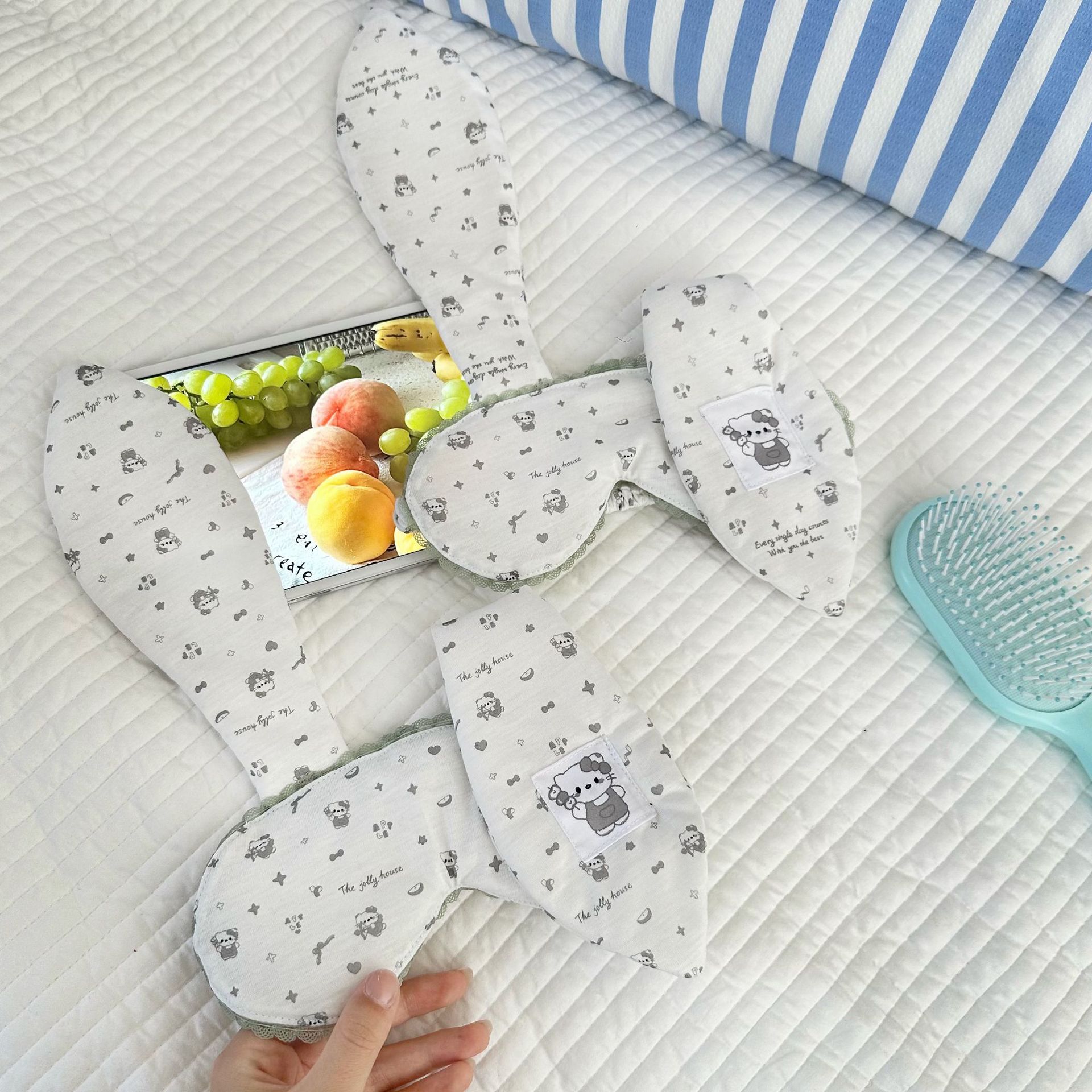 Sweet girl rabbit ear lace eye mask for girls, ins style, girlish cartoon 2D style, sleep shading, sleep eye protection mask Specification drawing