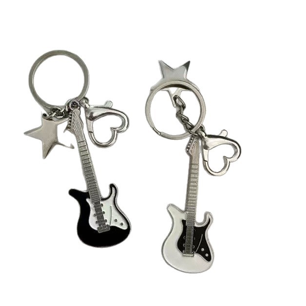 y2k Hot Girl Electric Guitar Star Bass Keychain ins American retro Niche bag Pendant Sweet and Cool Millennium Style Item Picture
