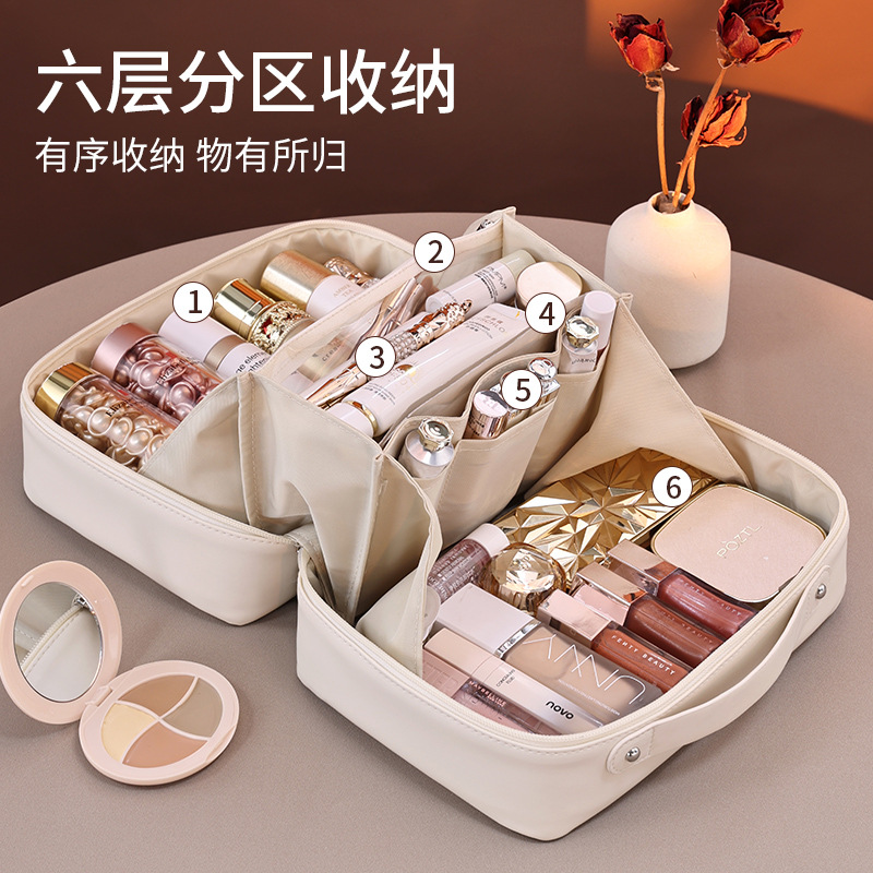 Cross-border large-capacity hand-held women's portable multi-layer makeup brush cosmetic storage bag, niche design toiletry bag Specification drawing