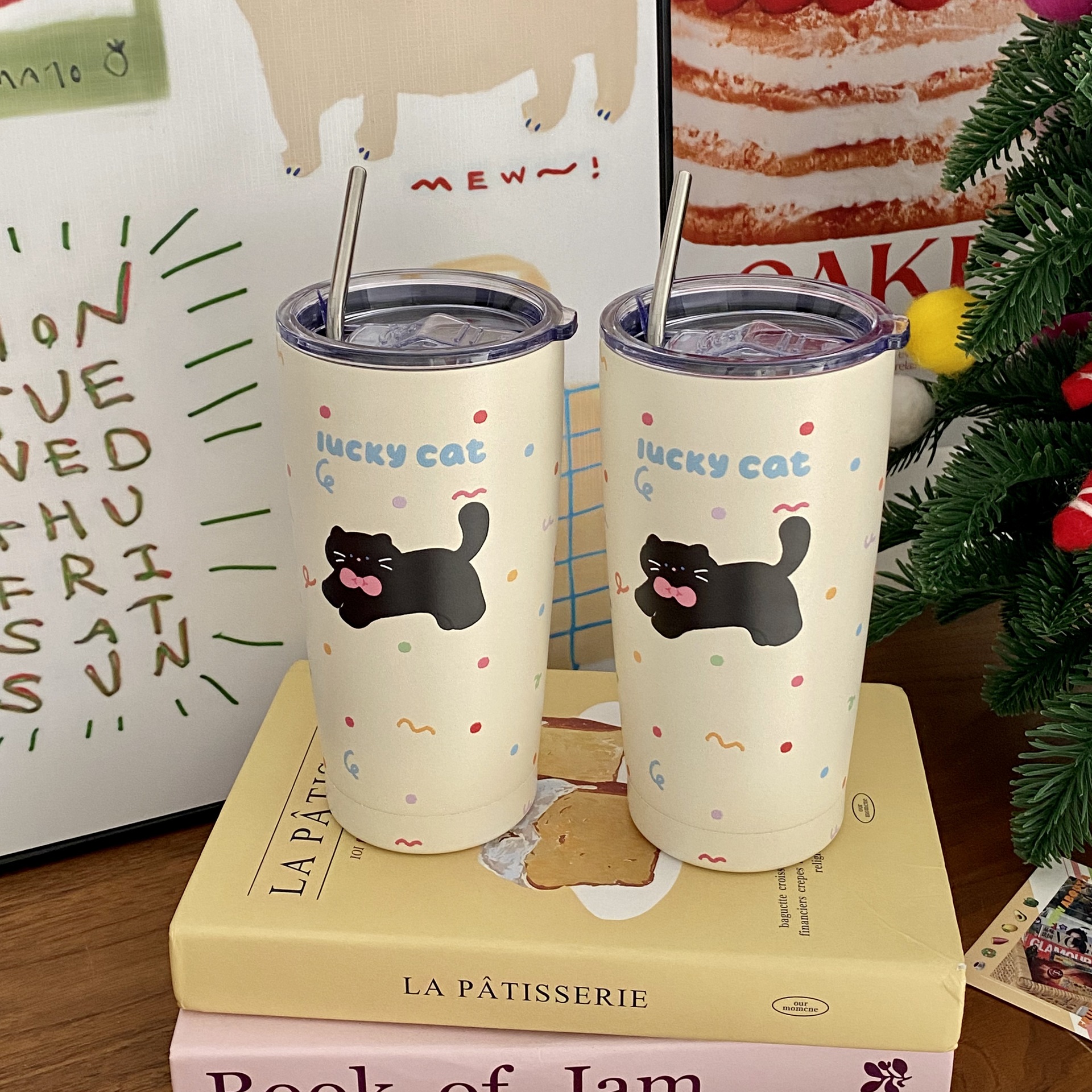 New warm and cute cat-shaped insulated cup for women, large capacity, design sense, niche, high appearance level, stainless steel portable and easy to use full figure