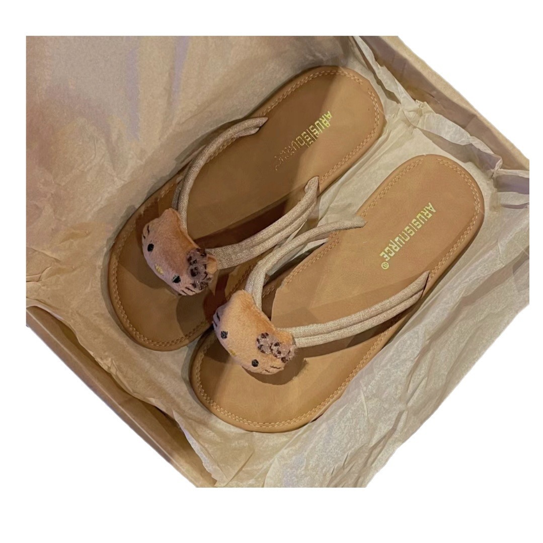 Retro denim cat flip-flops on Instagram, with a high level of appearance, stylish and durable toe slippers, a perfect match for both home and outdoor wear Item Picture