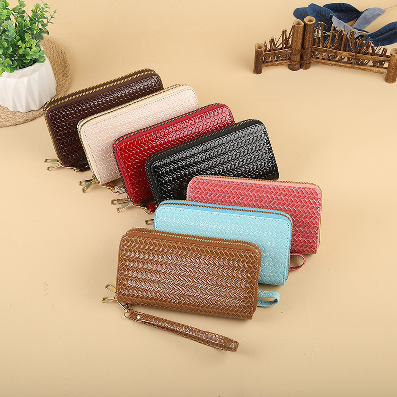 Wholesale of 2024 new style small card bag for women, simple woven pattern zipper, long women's wallet, wallet and clutch Specification drawing