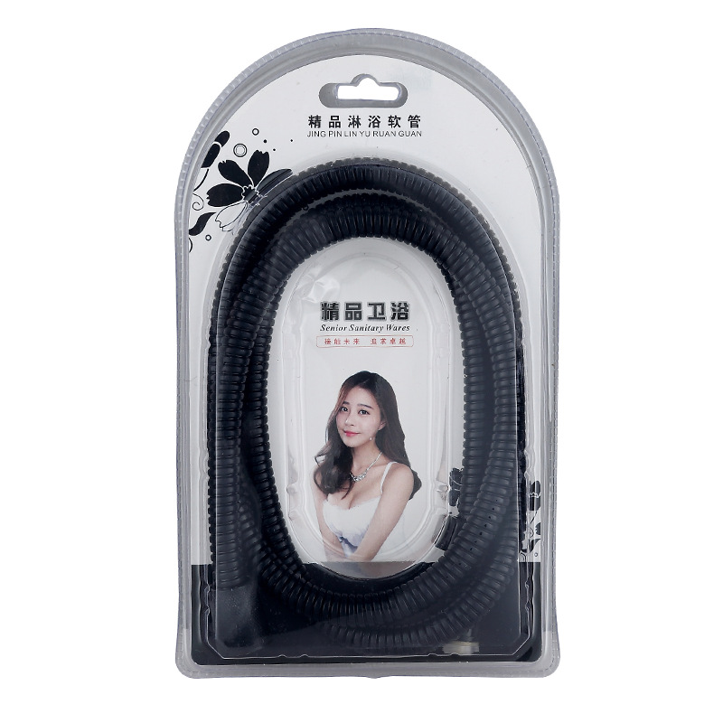 Encrypted shower head hose 1.5/2 meters, black plastic-coated explosion-proof pipe for bathroom water heater shower head details Picture