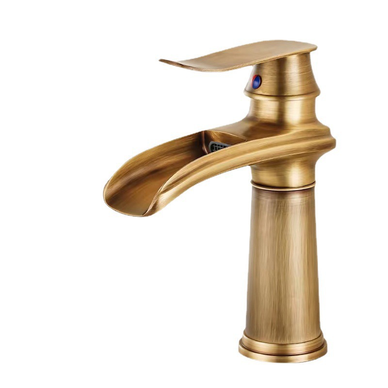All-copper black antique countertop basin faucet, European-style washbasin, washbasin, washbasin faucet, waterfall faucet Item Picture