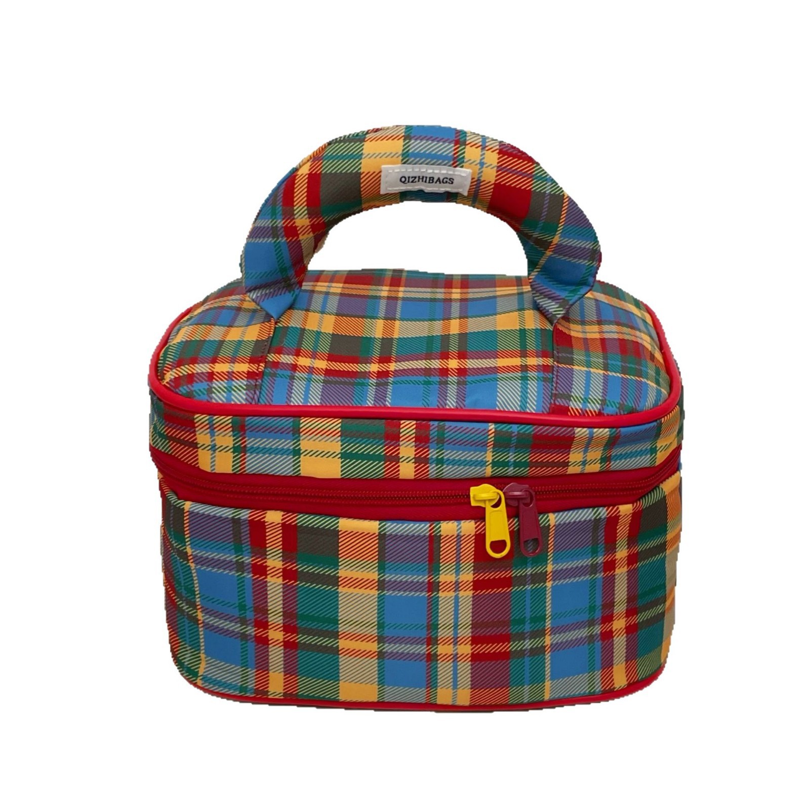 High-end retro checkered makeup bag, portable large-capacity zoned storage bag, travel and outings hand-held toiletry bag Item Picture