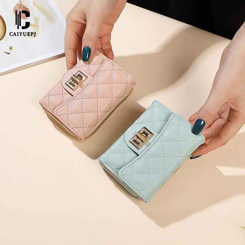 A new cross-border women's wallet with a simple diamond-shaped design and multiple slots for women. It features a large capacity and short design with embroidered thread details Picture