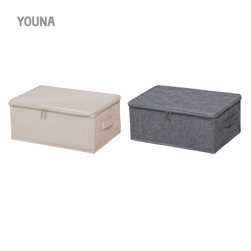 Double-zipper storage box, foldable clothes, cotton and linen storage box, fabric covered storage box, clothes sorting cloth box Item Picture