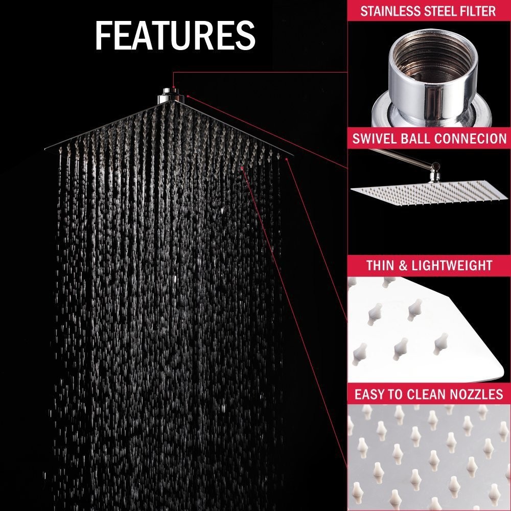 Foreign trade cross-border stainless steel multi-functional top spray thin pressure-increasing mirror shohead, stainless steel 8/10/12-inch shohead details Picture
