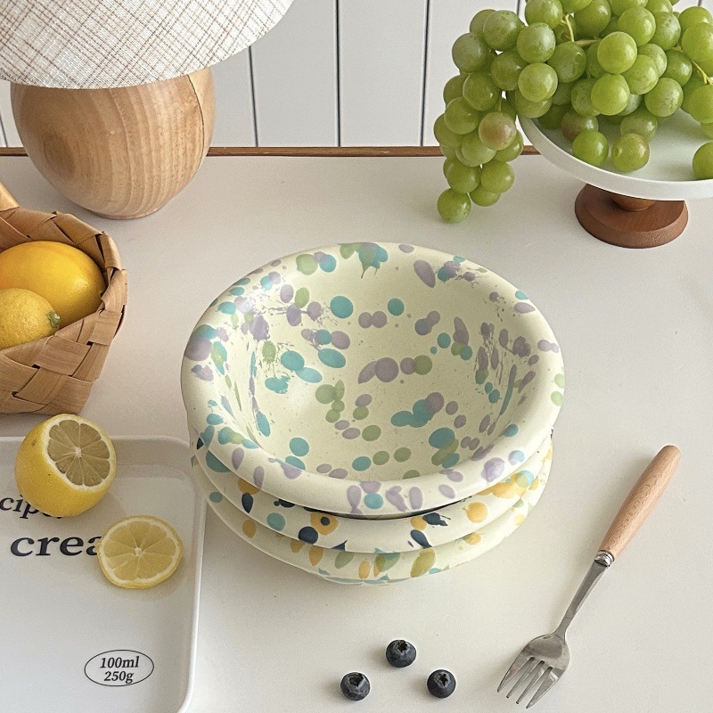 Ins-style colorful ink-wash bowls, high-appearance-level creative tableware, home breakfast fruit salad bowls, oat yogurt bowls and plates details Picture