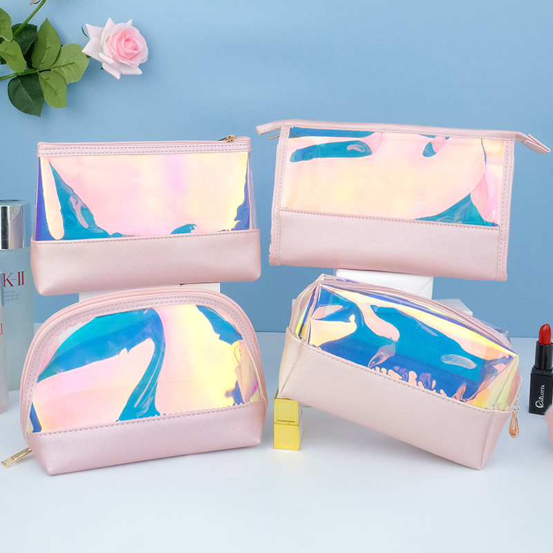 Xiaoxiang's travel laser lazy person makeup bag with a high-end feel, transparent foreign trade style, business trip set and toiletry bag full figure