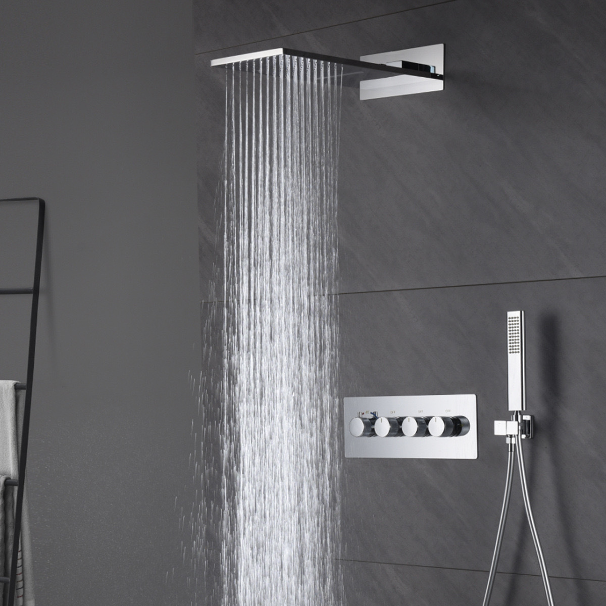 All-copper intelligent constant-temperature concealed wall-mounted shower head set, flying waterfall rain bath bathroom Specification drawing