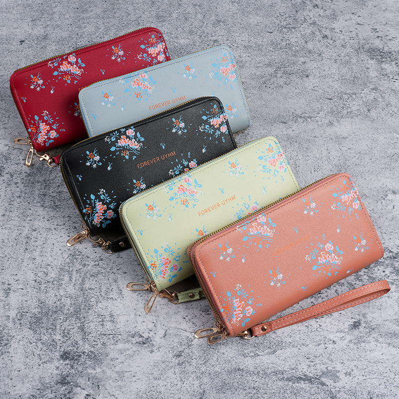 New long and versatile double-zipper Korean-style student flower large-capacity phone bag, clutch, soft coin purse for ladies Specification drawing