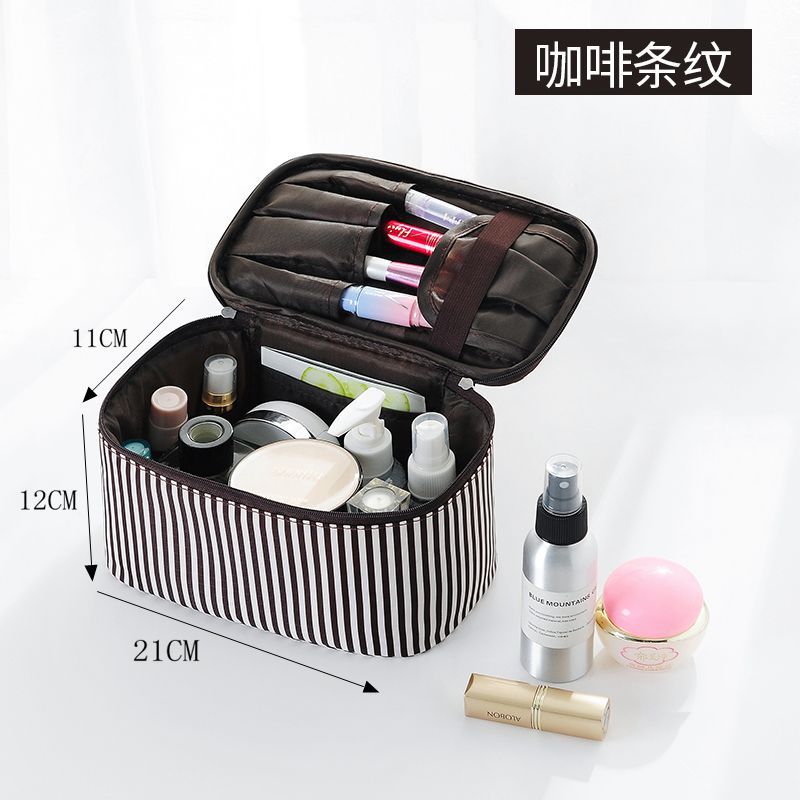 New simple striped makeup bag, hand-held cosmetics storage bag, travel portable large-capacity square toiletry bag details Picture