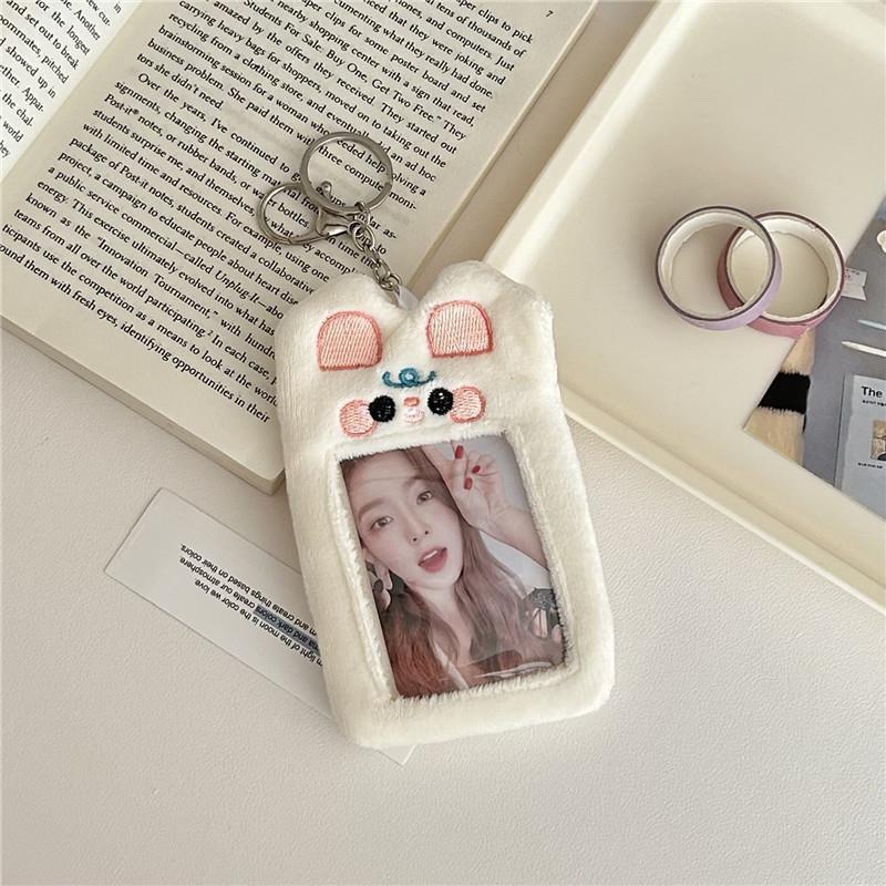 Japanese and Korean cartoon plush ID card holder, cute animal campus meal card, idol mini card photo, portable display pendant Item Picture