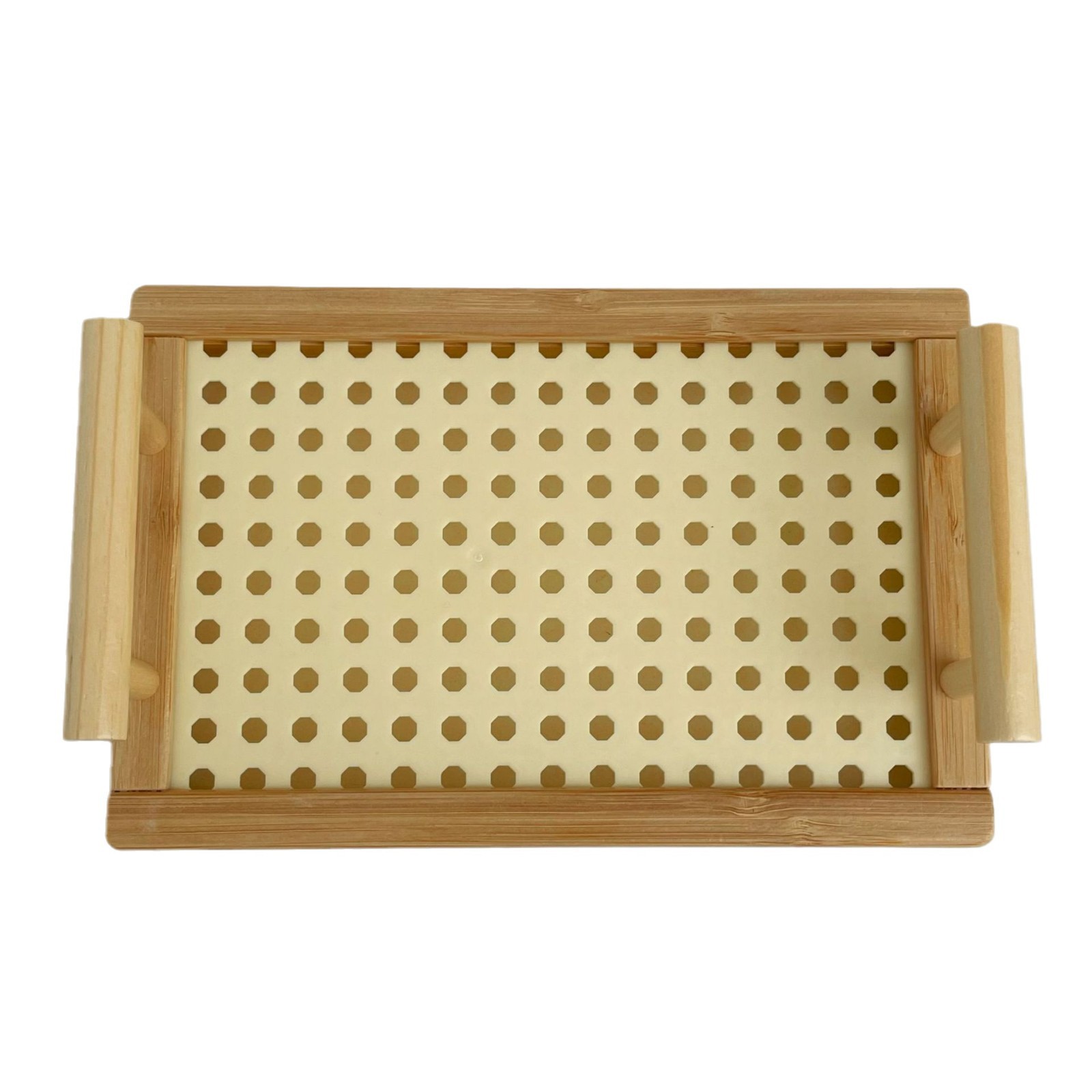 A rectangular wooden, retro rattan tray with a medieval style for storing snacks, tea and snack plates, cups, shelves and hand-held baskets Item Picture
