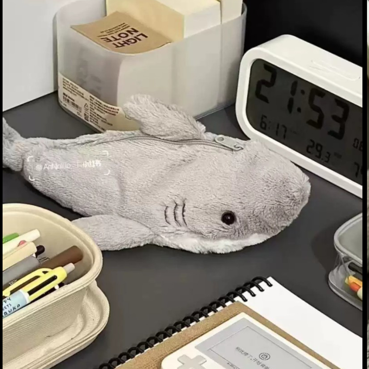 Little Shark doll pen case, ins style, high appearance level, large capacity plush cartoon creative stationery storage bag, stationery bag full figure