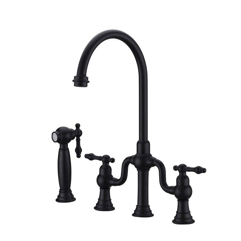 Kaiping Youjia Sanitary Ware underbody basin three-hole cold and hot faucet, brushed gold double handle with spray gun, American-style faucet 33046 details Picture
