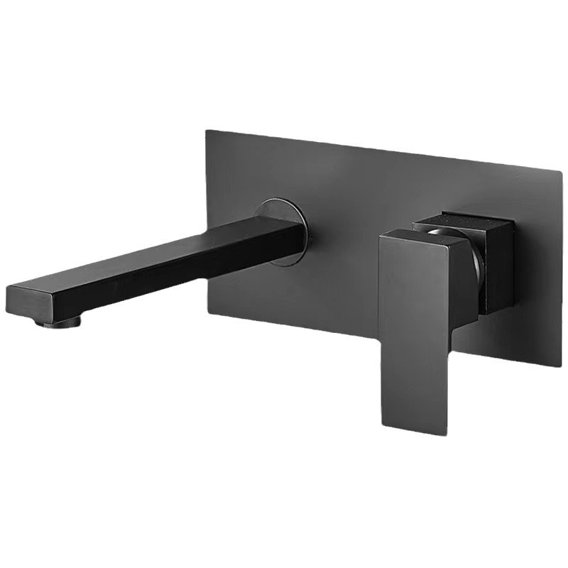 Wall-mounted washbasin faucet, all-copper concealed washbasin faucet, built-in square black faucet, cold and hot washbasin Item Picture