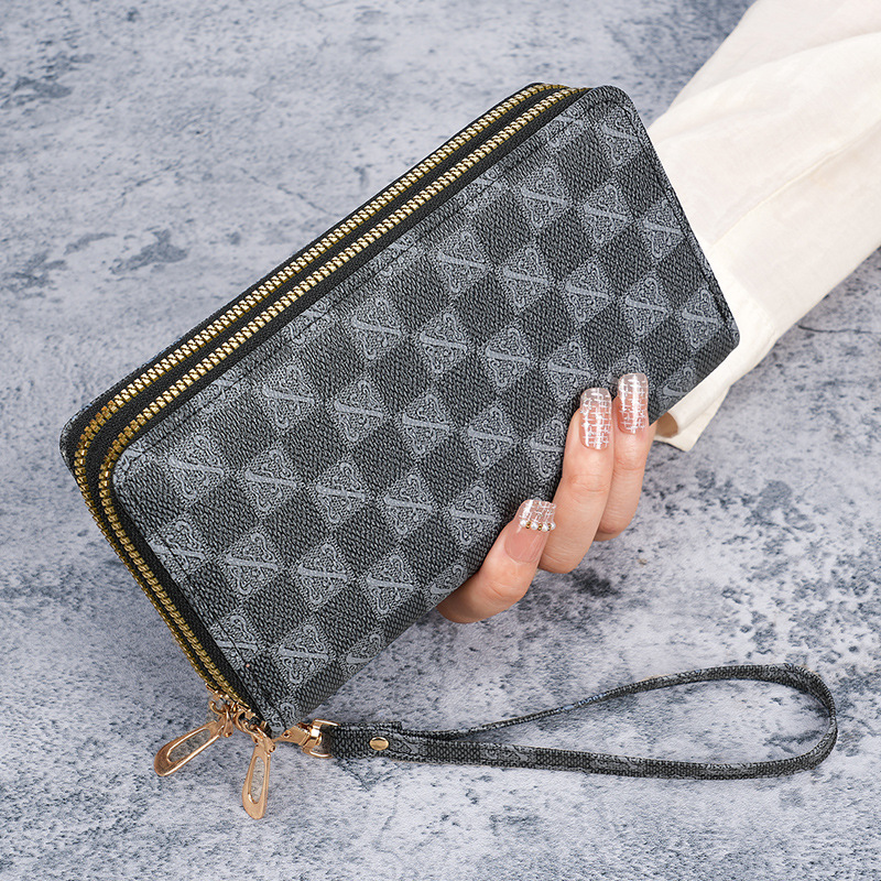 Women's long, large-capacity coin purse, double-zipper women's clutch, multi-functional mobile phone bag, loose change bag for women full figure