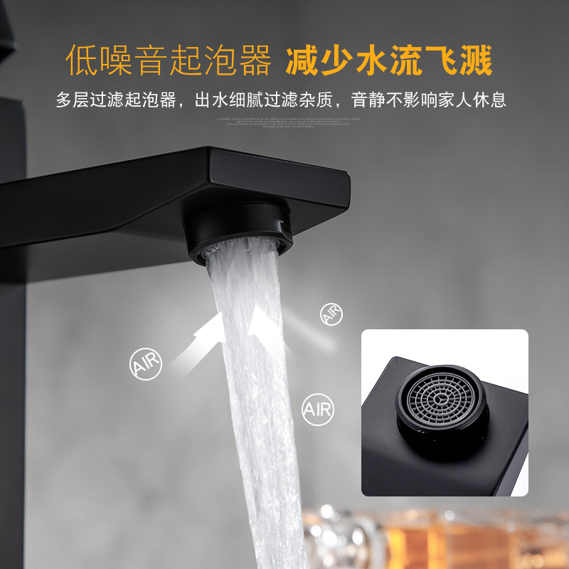 Muliang stainless steel black bathroom washbasin faucet cold and hot mixed water bathroom square single-hole washbasin faucet Specification drawing