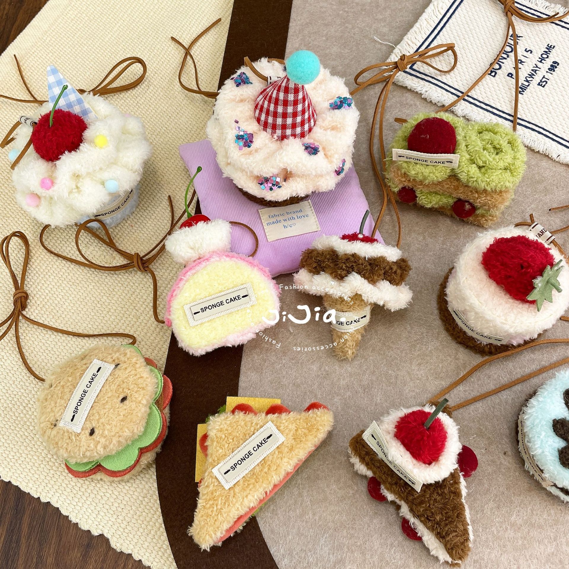 Fun and cute plush dessert house necklace pendant, cute cake cherry accessory, sweet strawberry neck accessory full figure