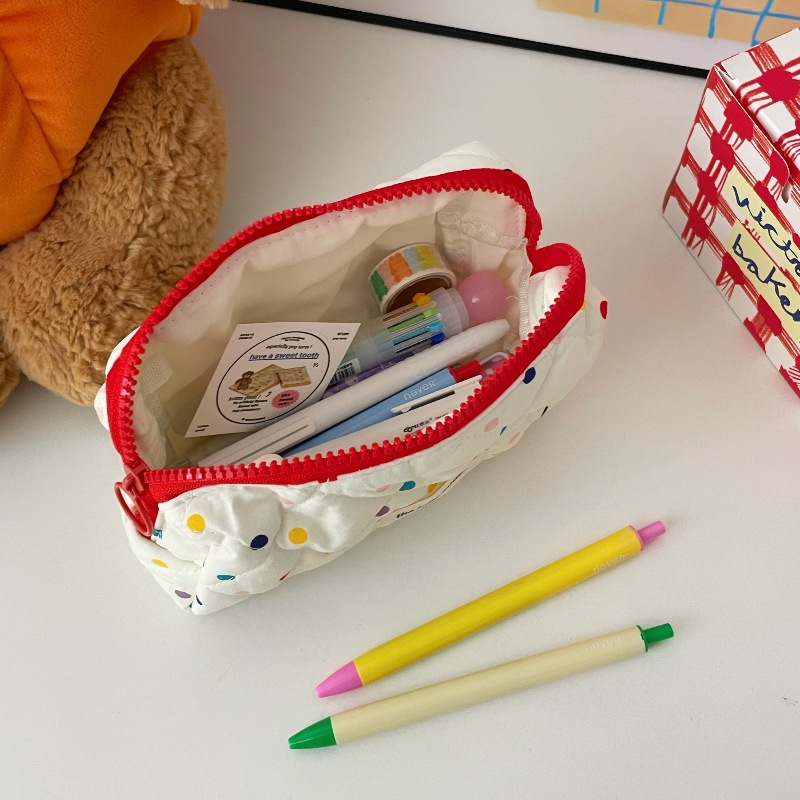 Large-capacity pen case in ins, high appearance level, colorful polka dot quilted stationery storage bag, pencil cases for junior and senior high school students details Picture