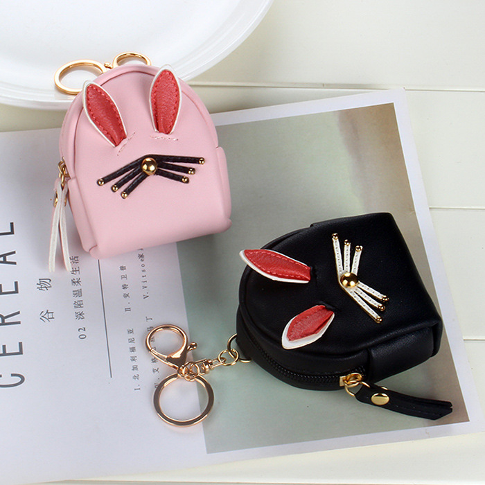Korean cute key case, pink rabbit coin purse, mini schoolbag, car key chain pendant, ladies' wallet full figure